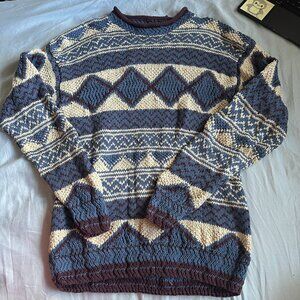 Hand Knit Blue Patterned Sweater
